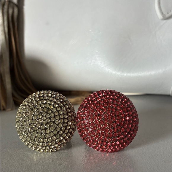 Red and Gold Rhinestone Dome Rings - Picture 4 of 5